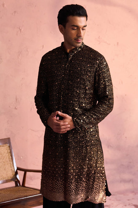 SHRESTHA By VASTRAMAY Men's Black Georgette Zari With Sequins Worked Kurta Patiala Set